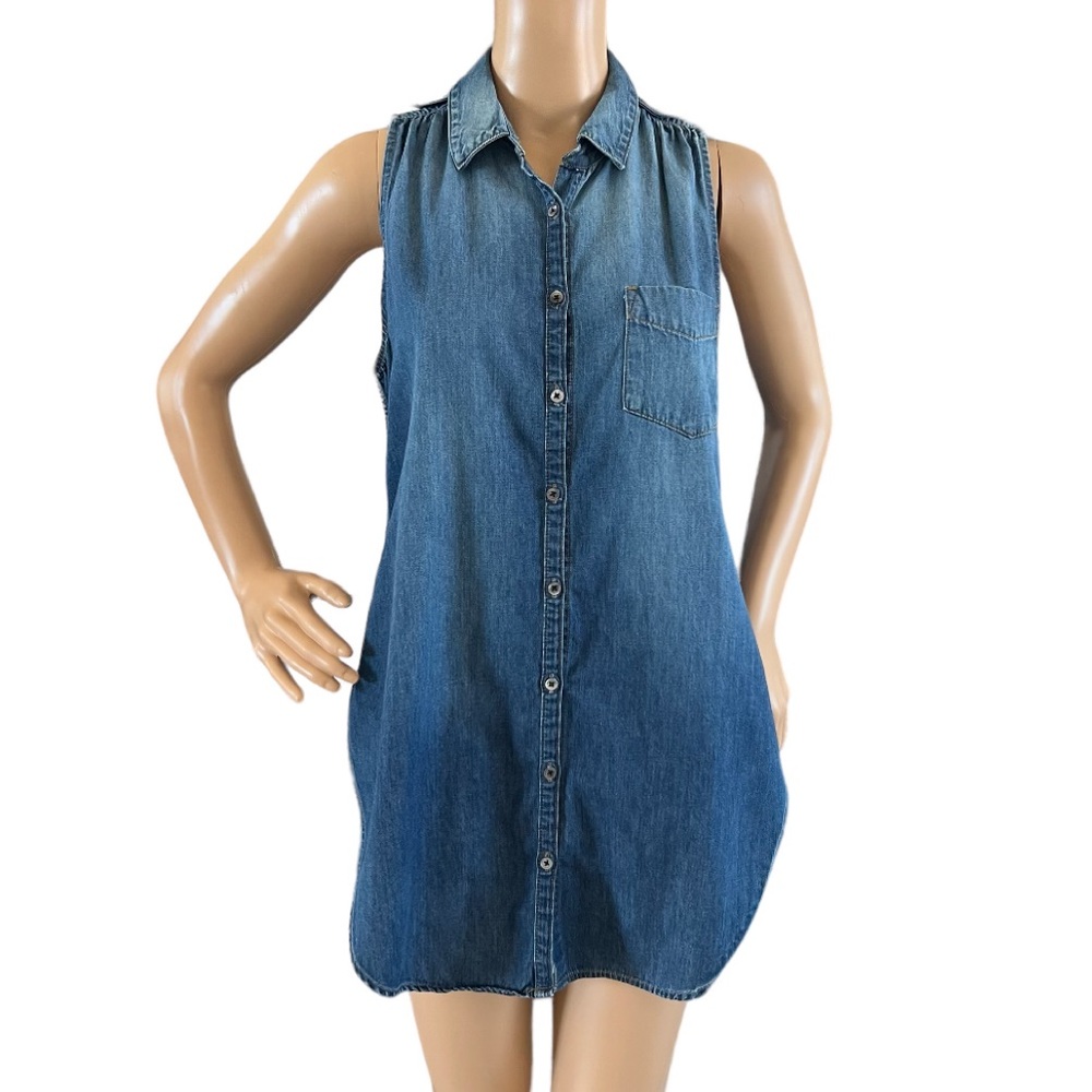 Koral Button Up Sleeveless Denim Tunic Top
